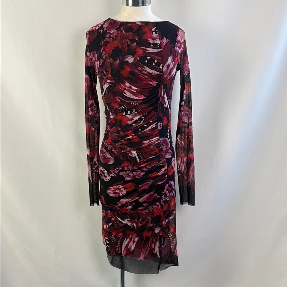 Fuzzi Purple Wine Floral Mesh Top